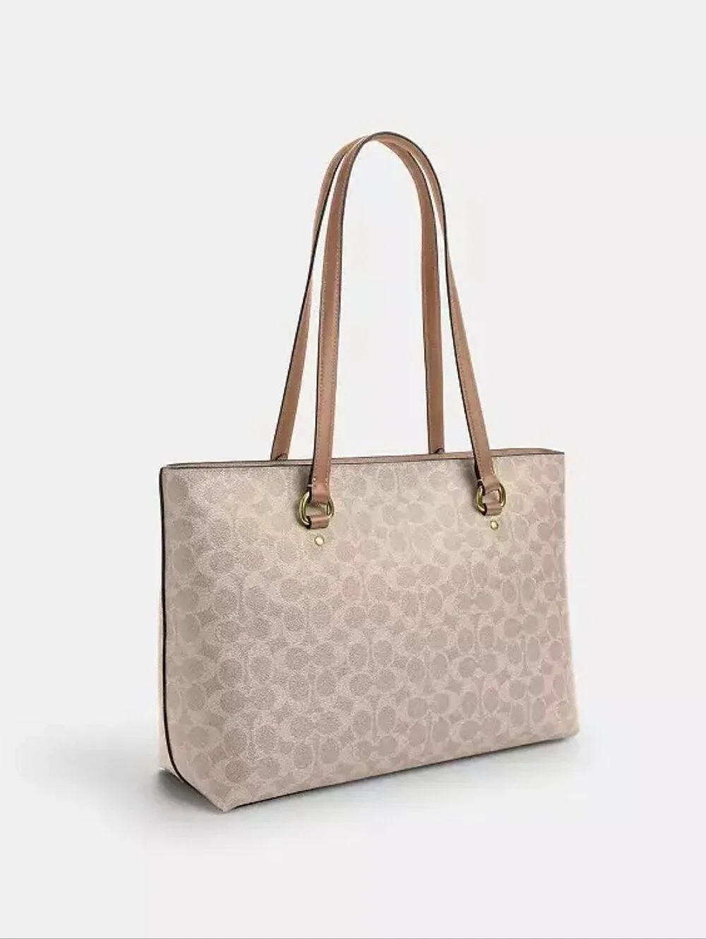 Coach Taupe Signature Tote with Tan Leather Straps